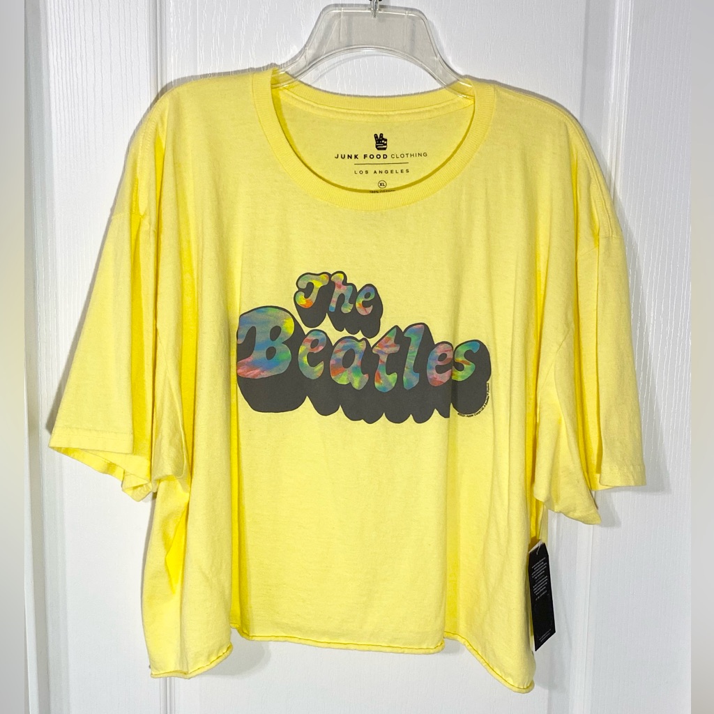 Nwt Junk Food The Beatles Graphic Oversized Cropped Cotton Band Tee Yellow Xl
